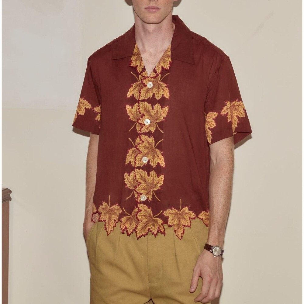 Bode Harvest Floor Short Sleeve Men's Shirt  Printed Buttondown Cotton S 286837